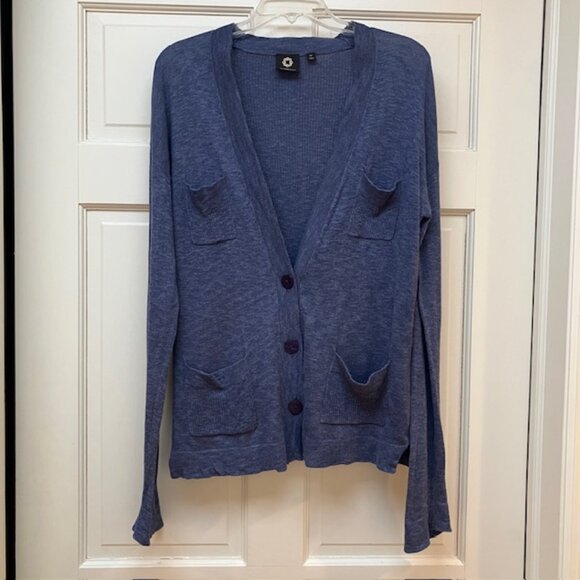 Amber Sun lightweight heathered blue v neck cardigan size M - Picture 2 of 8